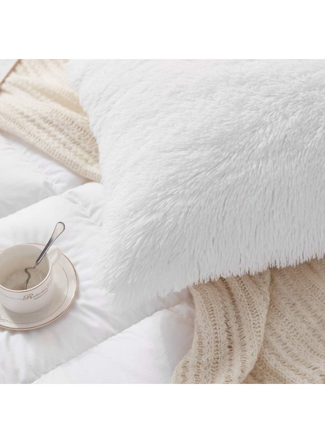 Uhamho Set of 2 Standard Faux Fur Throw Pillow Covers Soft Velvet Decorative Pillowcases Zipper Closure (White, 20"x26") - Image 4